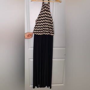 DressBarn Collection Black/Gold Chevron Knit Top Formal Jumpsuit Size XL